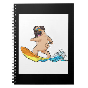 Mops Surfbrett Mops mit Brille tragen Notizblock