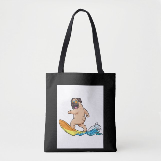 Mops Surfbrett Mops mit Brille tragen Tasche (Vorderseite)