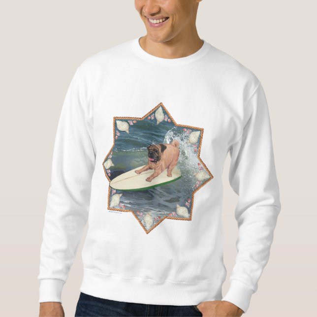 Mops Surfer Typ Sweatshirt (Vorderseite)