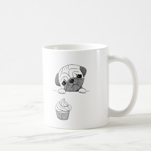 Mops-Tassen-niedliche lustige Mops-Tinte, die Kaffeetasse (Rechts)