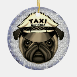 Mops Taxi Keramik Ornament