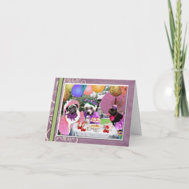 Mops-Tee-Party Karte (Vorderseite)