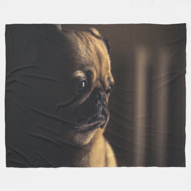 Mops tief in Gedanken Fleecedecke (Vorderseite (Horizontal))