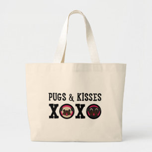 Mops-u. der Kuss-XOXO Leinwand-Mops-Tasche Jumbo Stoffbeutel