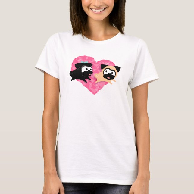 Mops-u. Kuss-Herz-T-Shirt T-Shirt (Vorderseite)