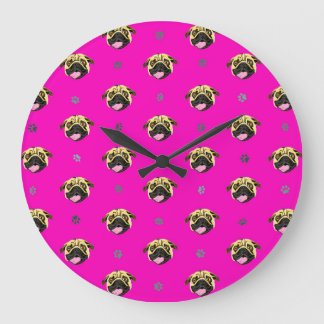 Mops-Uhr schockiert rosa Große Wanduhr