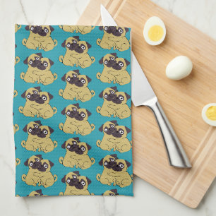 Mops umarmung Blau, Geschirrtuch