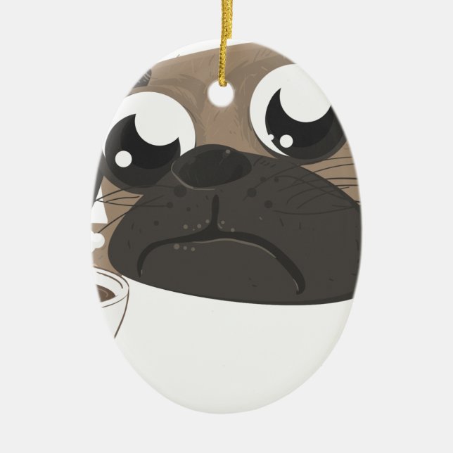 Mops und Kaffee Keramik Ornament (Vorne)