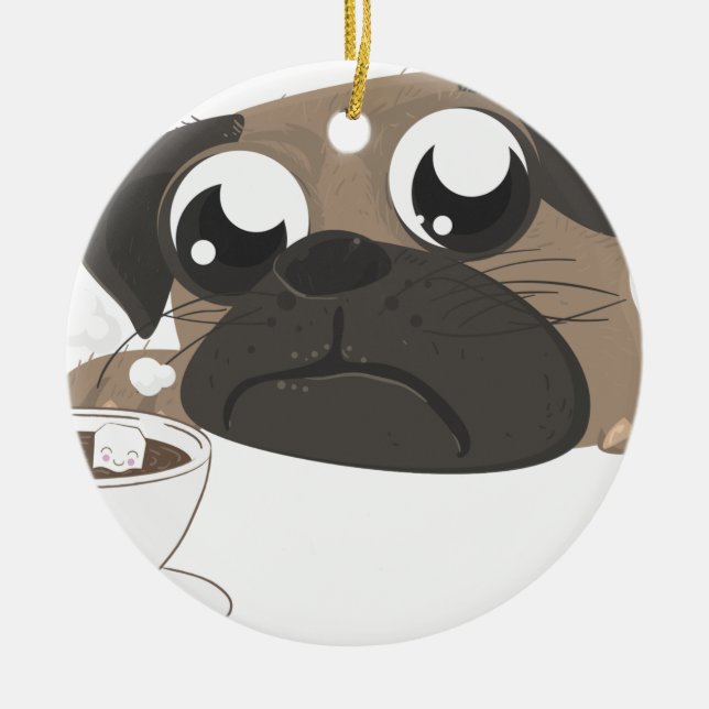 Mops und Kaffee Keramik Ornament (Vorne)