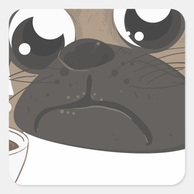 Mops und Kaffee Quadratischer Aufkleber (Vorderseite)