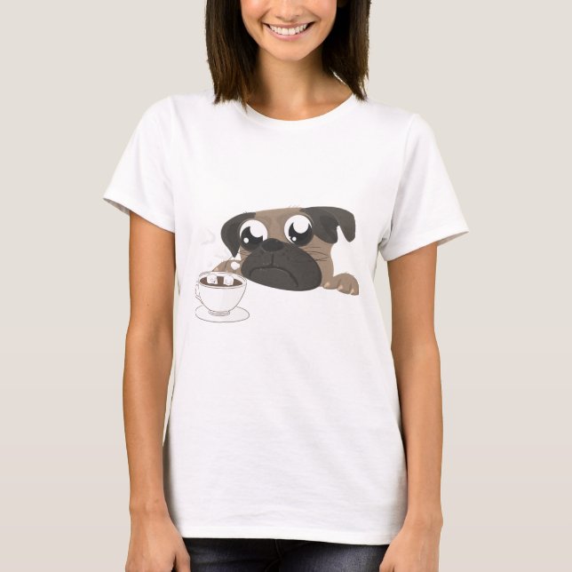 Mops und Kaffee T-Shirt (Vorderseite)