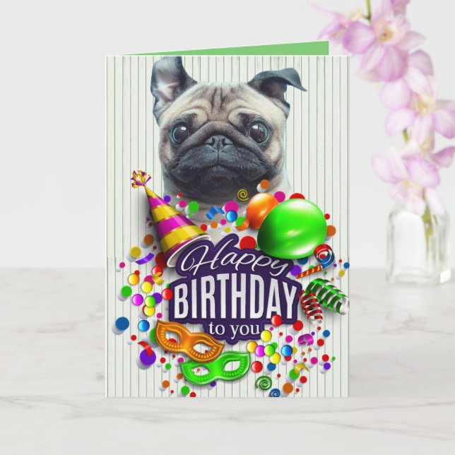 Mops und Kisses Birthday Karte (Orchidee)