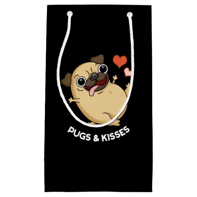 Mops und Kisses Funny Dog Pun Dark BG Kleine Geschenktüte (Vorderseite)