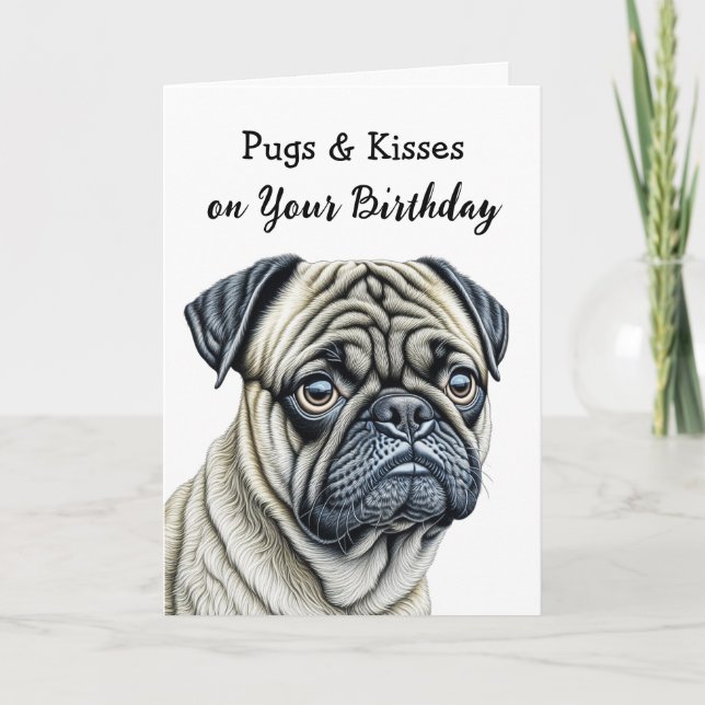 Mops und Küsse auf Ihren Geburtstag Karte (Vorderseite)