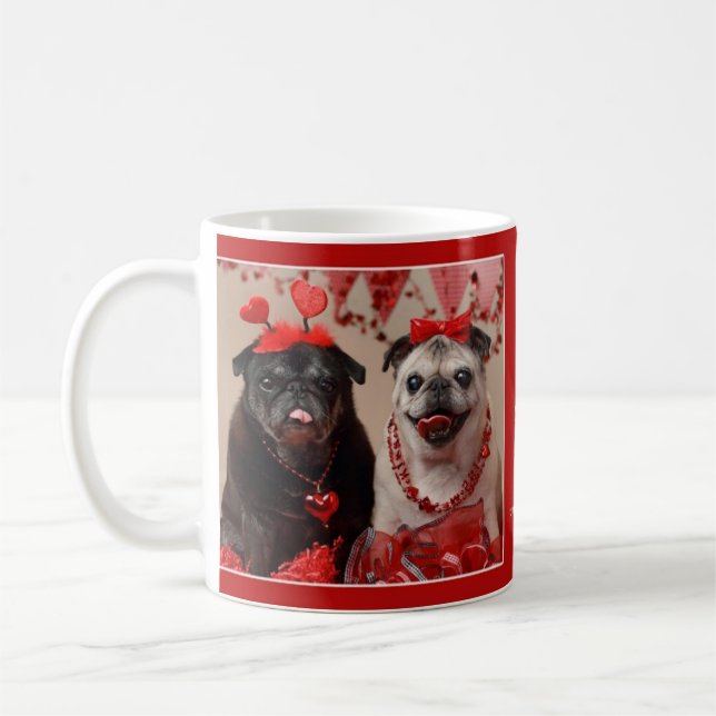 Mops-und Küssevalentine-Mops-Tasse Kaffeetasse (Links)