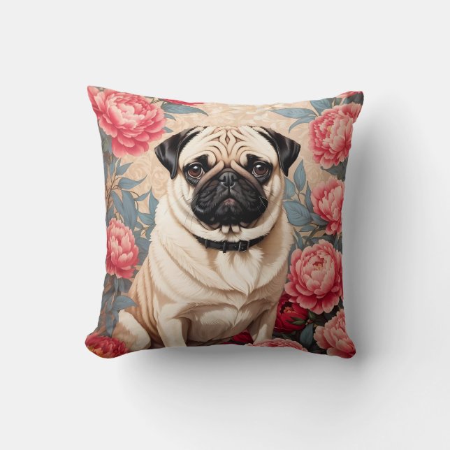 Mops und Peony Blume William Morris Inspiriert Kissen (Vorderseite)