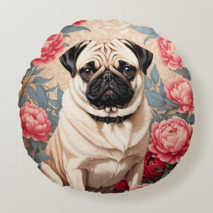 Mops und Peony Blume William Morris Inspiriert Rundes Kissen