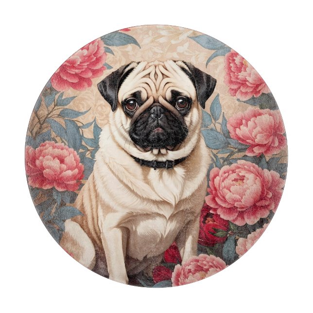 Mops und Peony Blume William Morris Inspiriert Schneidebrett (Vorderseite)