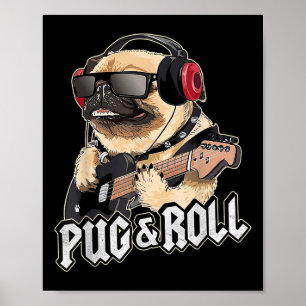 Mops und Roll Niedlich Rockstar Gitarre Rockin Sin Poster
