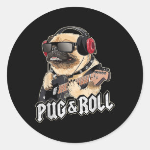 Mops und Roll Niedlich Rockstar Gitarre Rockin Sin Runder Aufkleber
