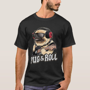 Mops und Roll süßer Rockstar Gitarre Rockmusik Sün T-Shirt