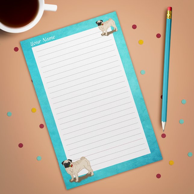 Mops und Rose Ihr Name Slogan Niedlicher Hund Briefpapier (Personalized Pug and Roses Stationery. Personalize with your name or slogan.)