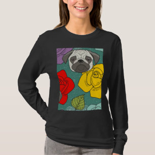 Mops und Rose - Niedlicher Hund Lover Floral Art C T-Shirt