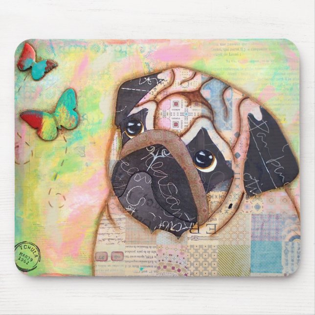 Mops-und Schmetterlings-Mausunterlage Mousepad (Vorne)