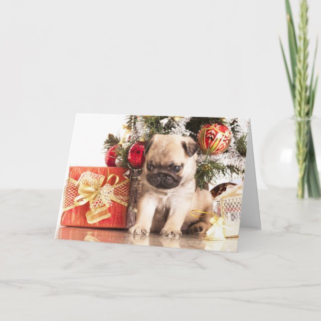 Mops- und Weihnachtsgeschenke Feiertagskarte (Vorderseite)