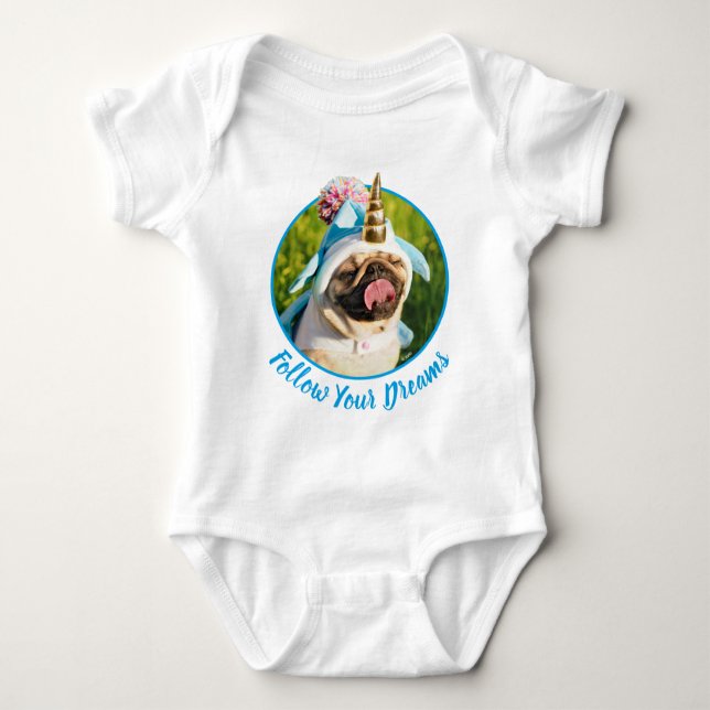 Mops Unicorn Baby Strampler (Vorderseite)
