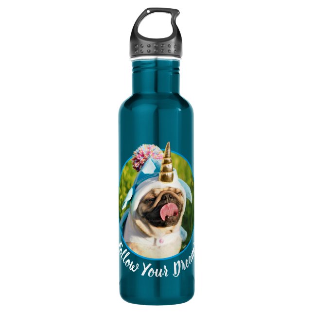 Mops Unicorn Edelstahlflasche (Vorderseite)