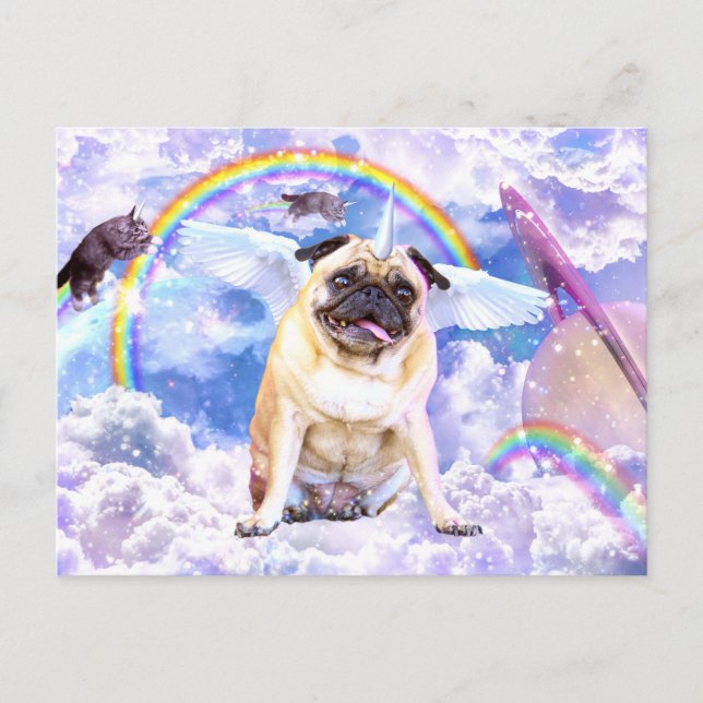 Mops unicorn - Niedliches Pugicorn Postkarte (Vorderseite)