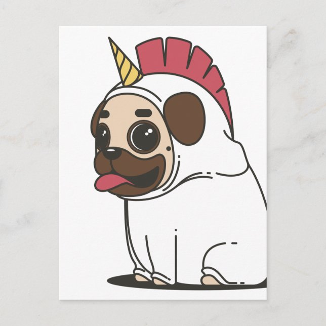 MOPS UNICORN POSTKARTE (Vorderseite)