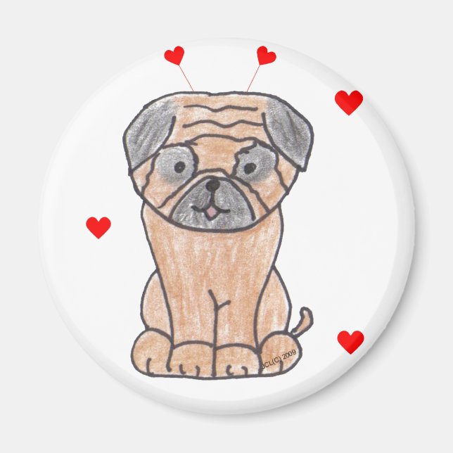 Mops Valentine Oars Magnet (Vorne)