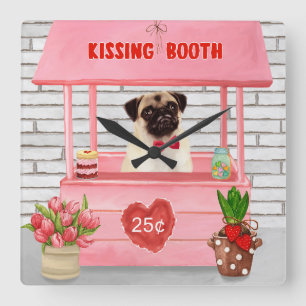 Mops Valentinstag Kussstand Quadratische Wanduhr