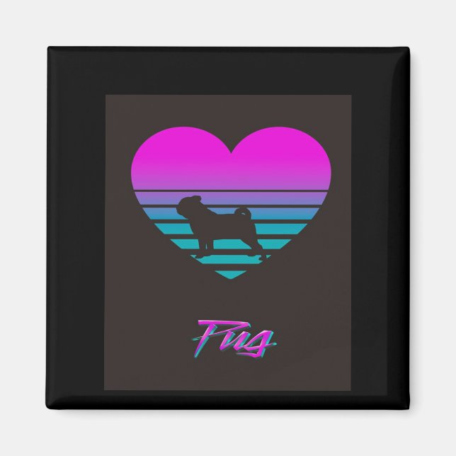 Mops Vaporwave Herz Mops Dog Lover Geschenk Magnet (Vorne)