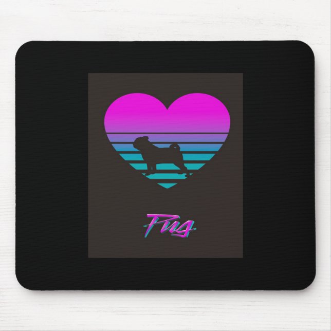 Mops Vaporwave Herz Mops Dog Lover Geschenk Mousepad (Vorne)