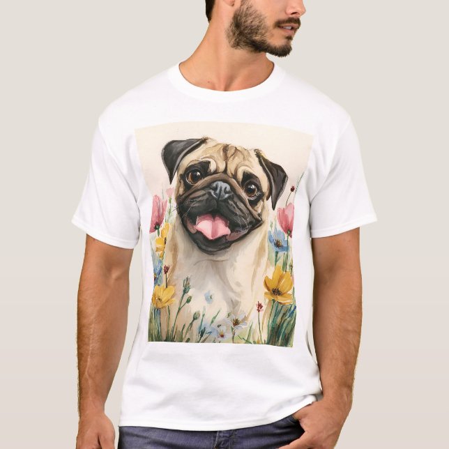 Mops-Vater T-Shirt – Wasserfarbe (Vorderseite)