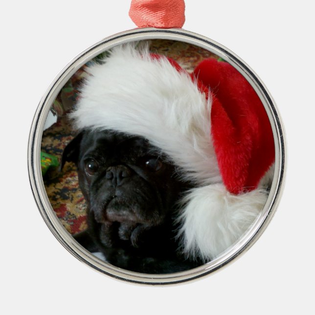 Mops-Verzierung Silbernes Ornament (Vorne)