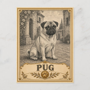 Mops, Vintage Heritage Hund Postkarte