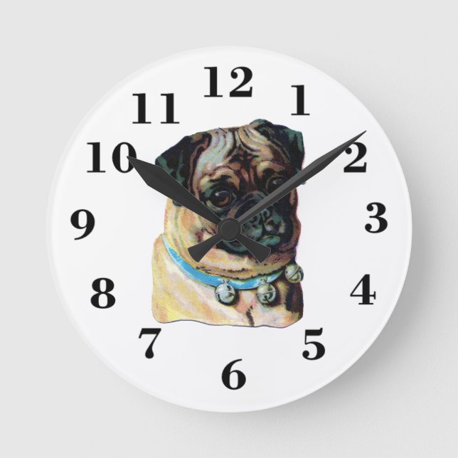 Mops Vintage Portraituhr Runde Wanduhr (Vorderseite)