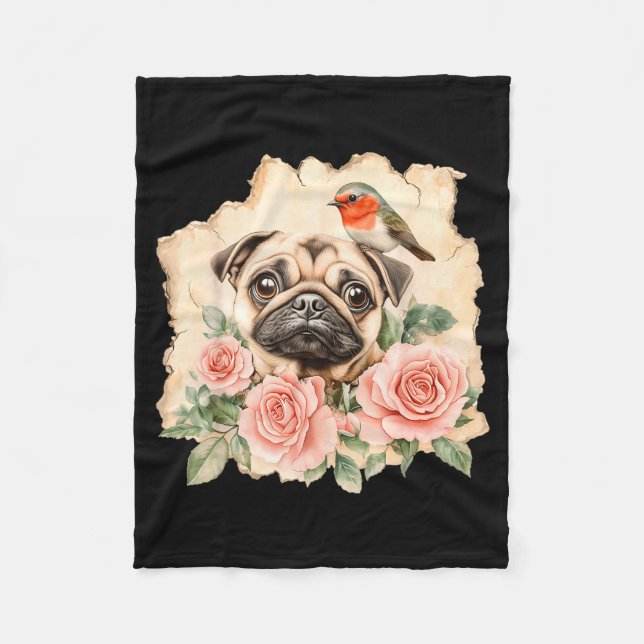 Mops Vogel süßer Hund lustiger Mops  Fleecedecke (Vorderseite)
