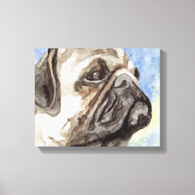 Mops Wasserfarbenportrait Leinwanddruck (Vorderseite)