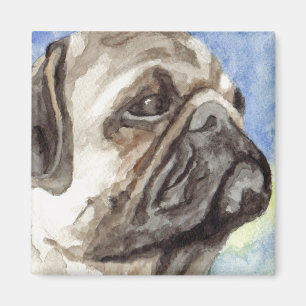 Mops Wasserfarbenportrait Magnet