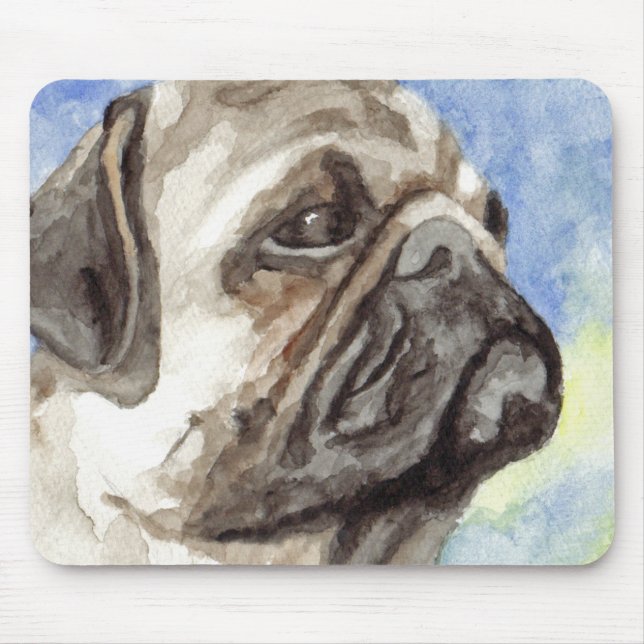 Mops Wasserfarbenportrait Mousepad (Vorne)