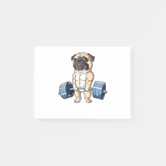 Mops Weighlift Funny Deadlift Männer Fitness Spiel Post-it Klebezettel (Vorderseite)