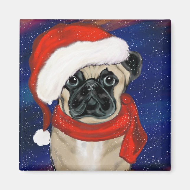 Mops Weihnachten Magnet (Vorne)