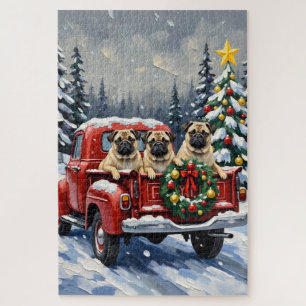 Mops-Weihnachten-Roter-Lieferwagen-Urlaub