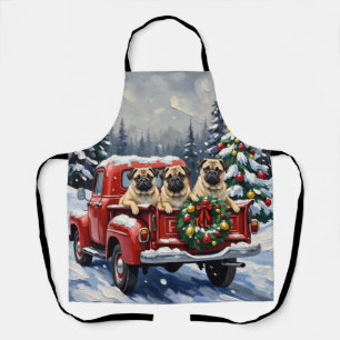 Mops-Weihnachten-Roter-Lieferwagen-Urlaub Schürze