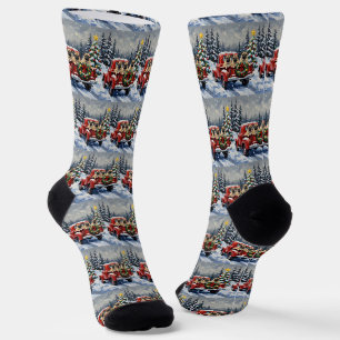 Mops-Weihnachten-Roter-Lieferwagen-Urlaub Socken